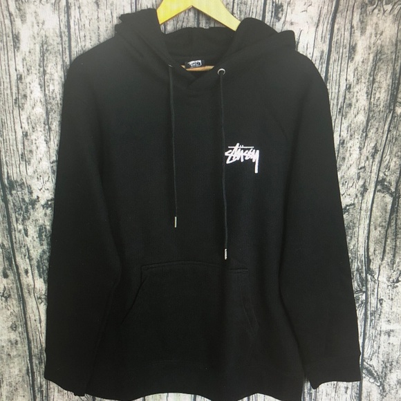 Stussy Classic Black Hoodie with White Logo - Picture 1 of 4